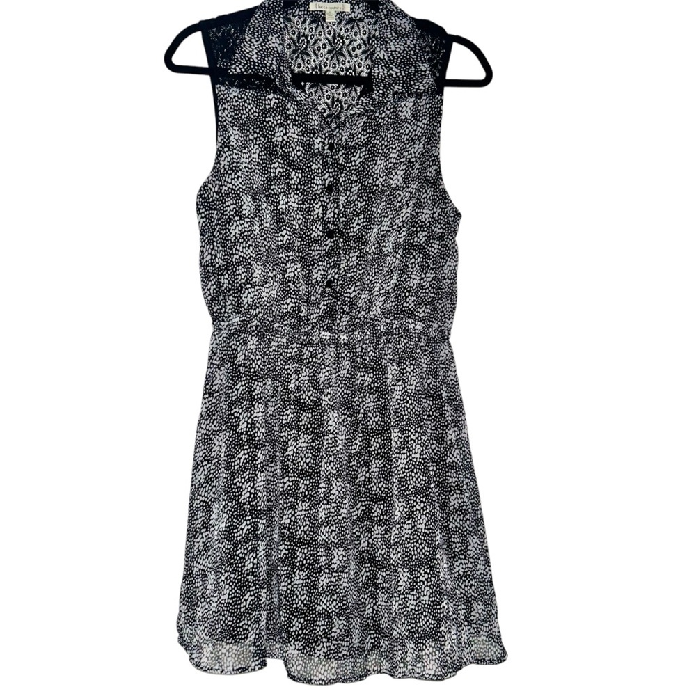 Luca Couture Black and White Sleeveless Dress with Sheer Lace Back